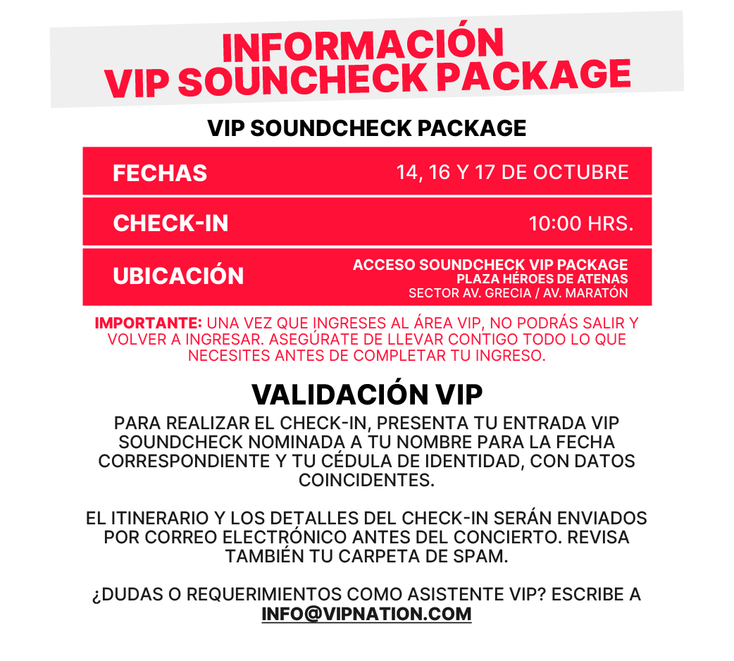 Información VIP Soundcheck Package
